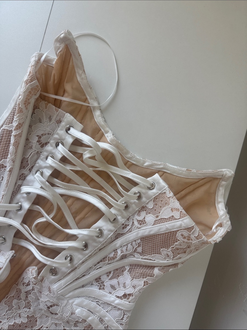Lace Corset Slip Chemise in Ivory and Nude - Picture 5 of 7